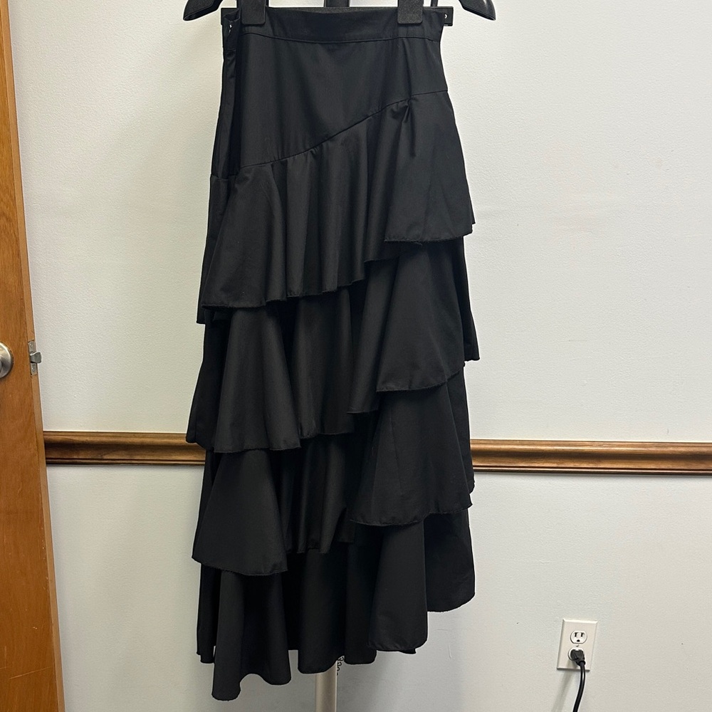 Elegant Black Asymmetrical Layered Skirt